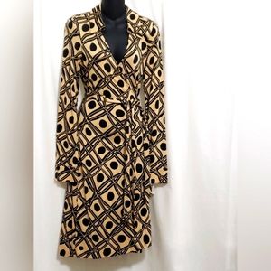 Diane Von Furstenberg Black and Tan Geometric Dress